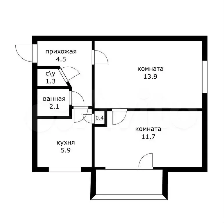 2-к. квартира, 40,5 м, 4/5 эт. - Фото 0