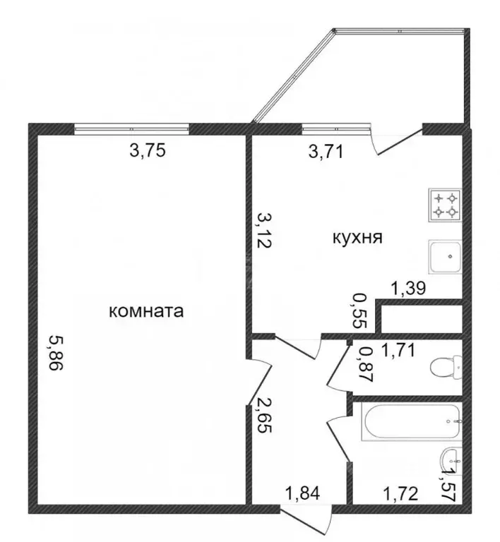 1-к кв. Тюменская область, Тюмень ул. Обдорская, 3 (43.0 м) - Фото 2