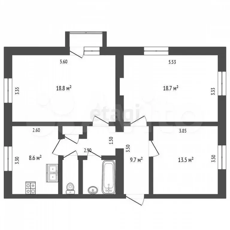 3-к. квартира, 74,6 м, 4/5 эт. - Фото 0