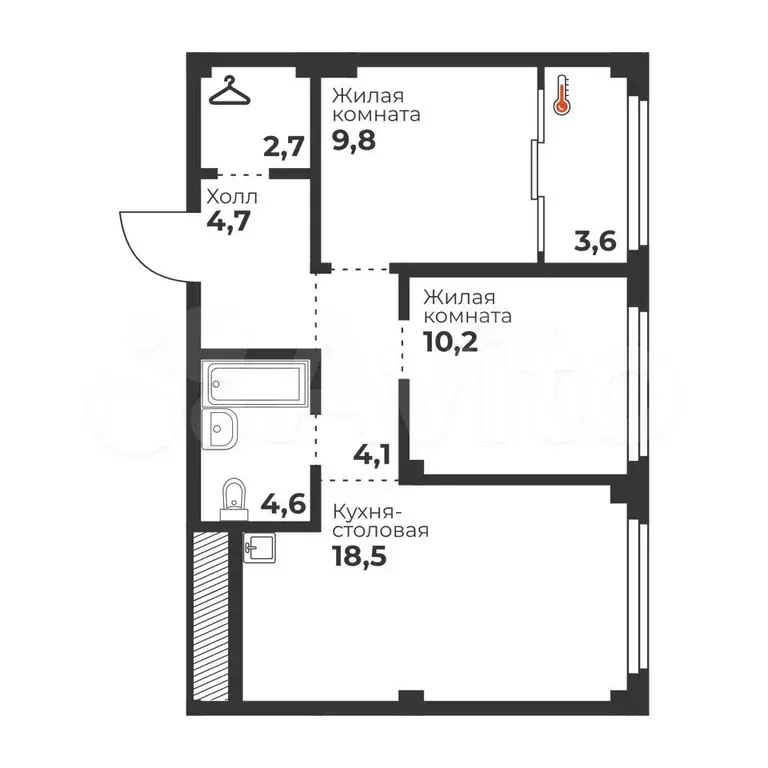 2-к. квартира, 55 м, 4/24 эт. - Фото 0