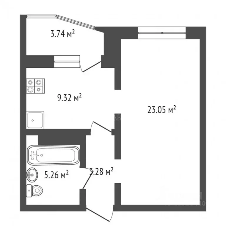 1-к кв. Тюменская область, Тюмень ул. Монтажников, 34 (40.8 м) - Фото 2