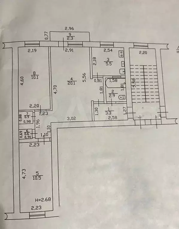 3-к. квартира, 53,9 м, 3/3 эт. - Фото 0