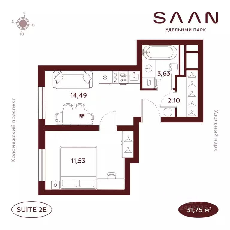 2-к кв. Санкт-Петербург  (31.75 м) - Фото 1