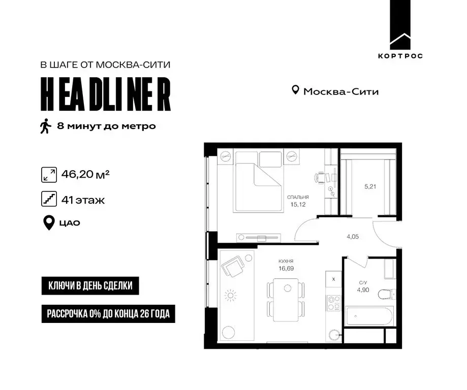 2-комнатная квартира: Москва, Шмитовский проезд, 39с4.2 (46.2 м) - Фото 1