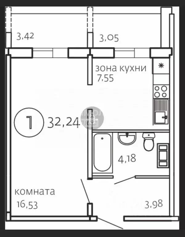 1-к кв. Челябинская область, Челябинск ул. Маршала Чуйкова, 26 (32.24 ... - Фото 0