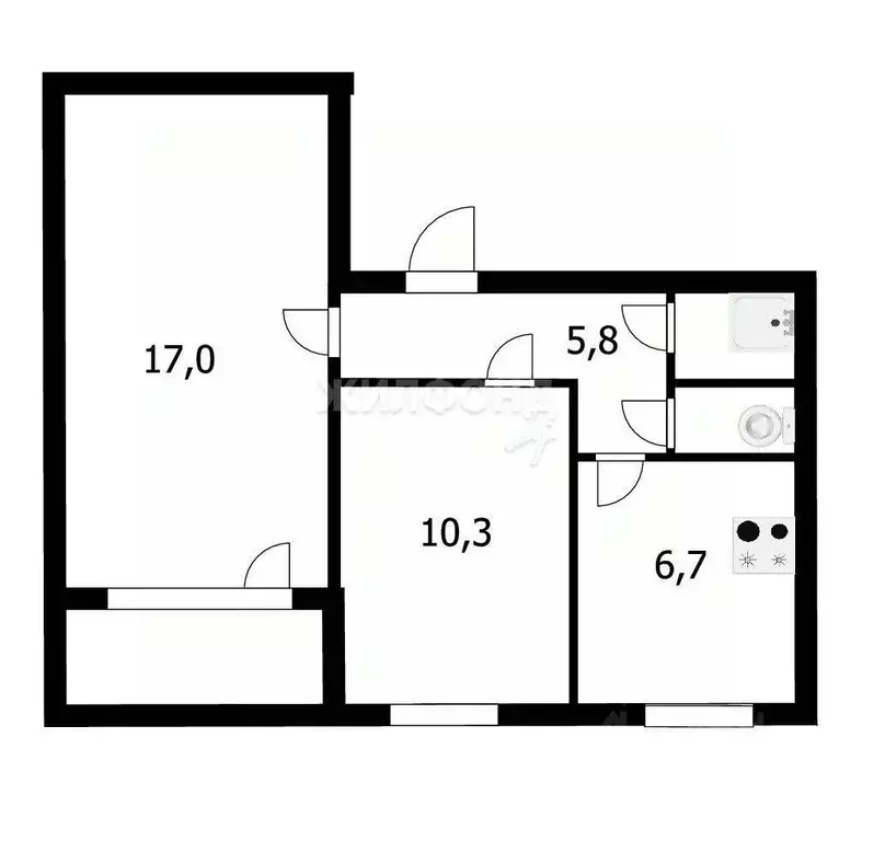 2-к кв. Новосибирская область, Новосибирск Нарымская ул., 19 (42.8 м) - Фото 0