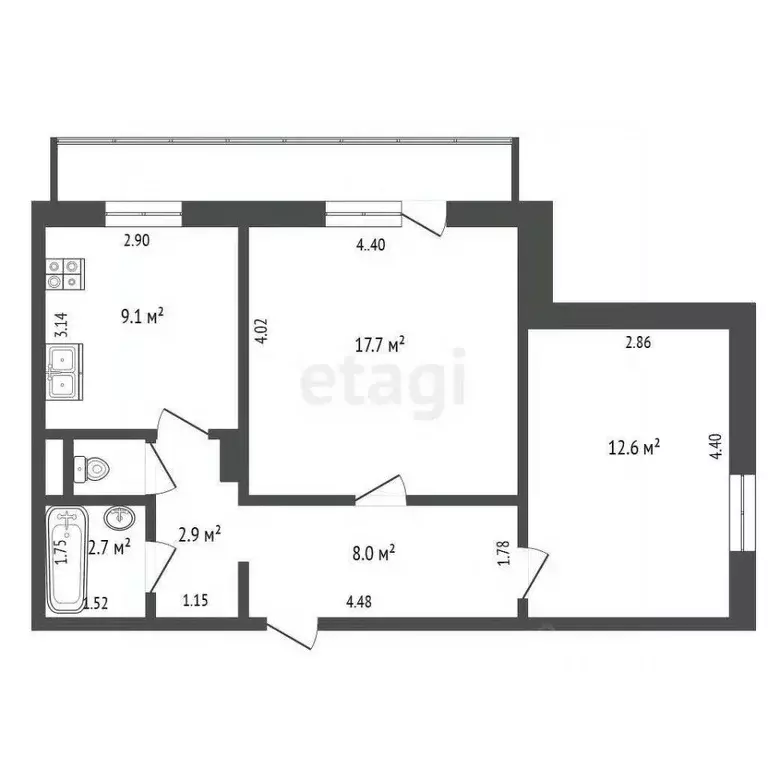 2-к кв. Кемеровская область, Кемерово бул. Строителей, 44 (53.9 м) - Фото 1