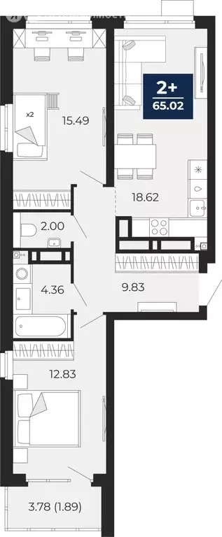 2-комнатная квартира: Тюмень, Арктическая улица, 16 (65.02 м) - Фото 0