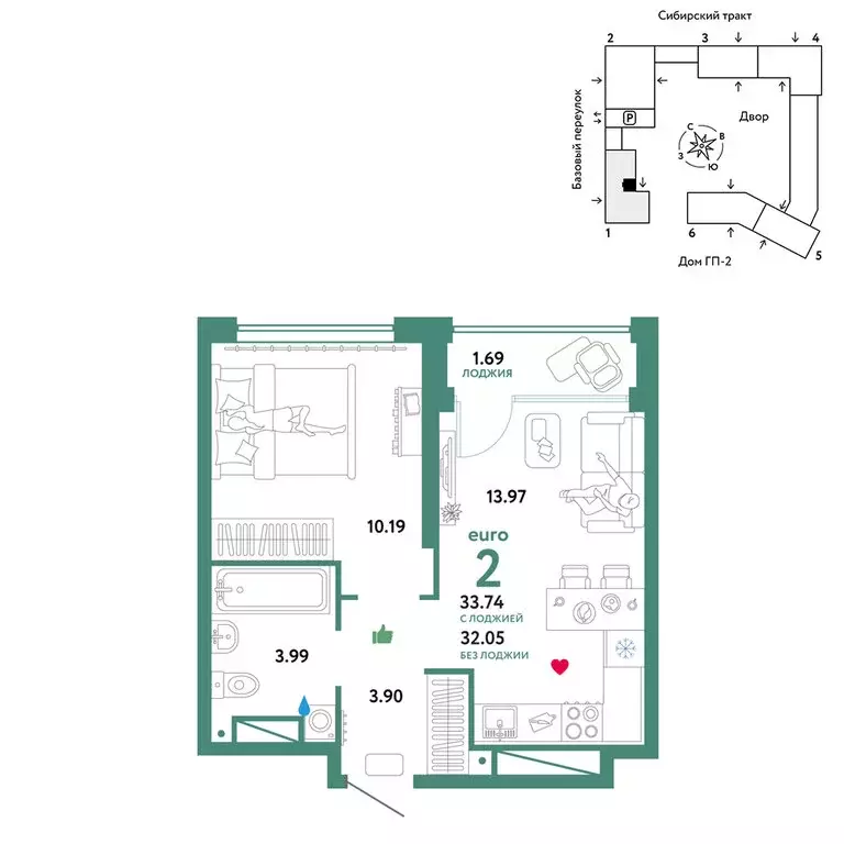 2-комнатная квартира: Екатеринбург, микрорайон Сибирский, жилой ... - Фото 1