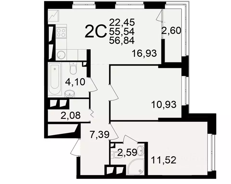 2-к кв. Рязанская область, Рязань ул. Чкалова (55.54 м) - Фото 1