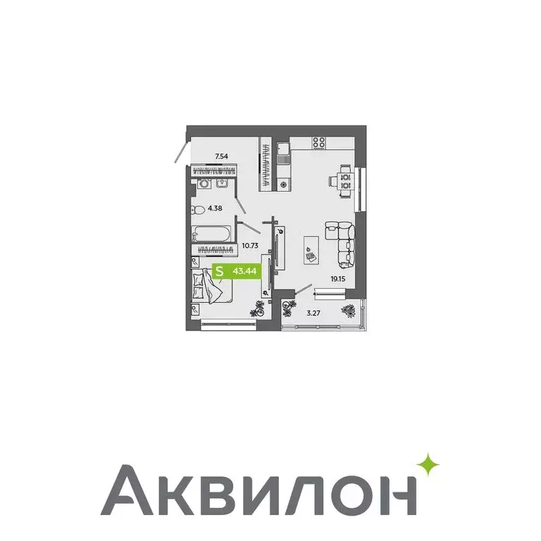 1-комнатная квартира: Северодвинск, ЖК Аквилон Севен (43.44 м) - Фото 0