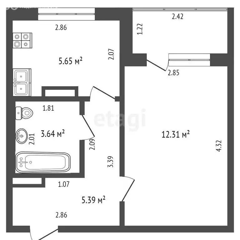1-комнатная квартира: Ульяновск, улица Корунковой, 16 (35 м) - Фото 1
