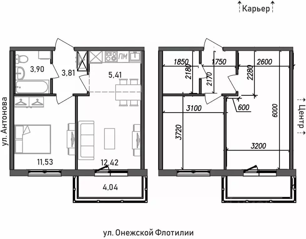 2-к кв. Карелия, Петрозаводск Флотилия жилой комплекс (41.11 м) - Фото 1