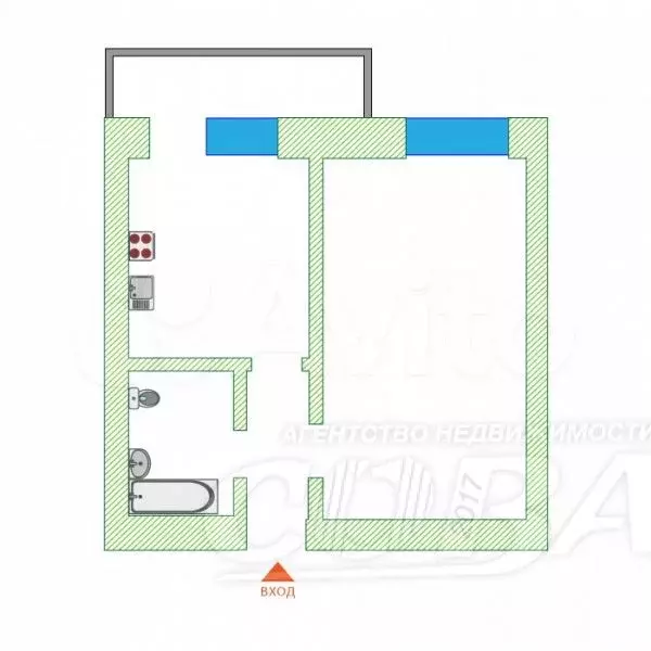 1-к. квартира, 30 м, 5/5 эт. - Фото 0