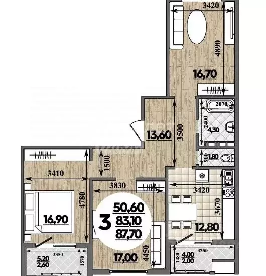 3-к кв. Краснодарский край, Анапа ул. Адмирала Пустошкина, 22к2 (87.0 ... - Фото 2