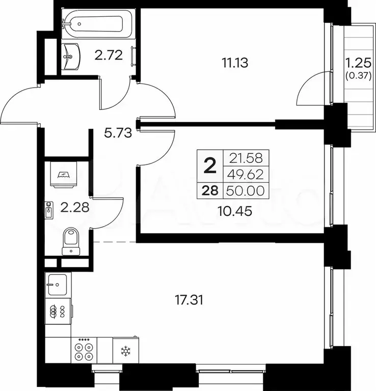 2-к. квартира, 50 м, 4/16 эт. - Фото 0