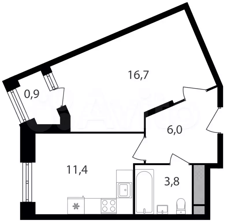 1-к. квартира, 38,8 м, 2/8 эт. - Фото 0