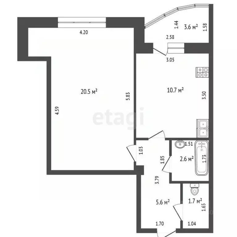 1-к кв. Тюменская область, Тюмень ул. Василия Гольцова, 3 (41.4 м) - Фото 1