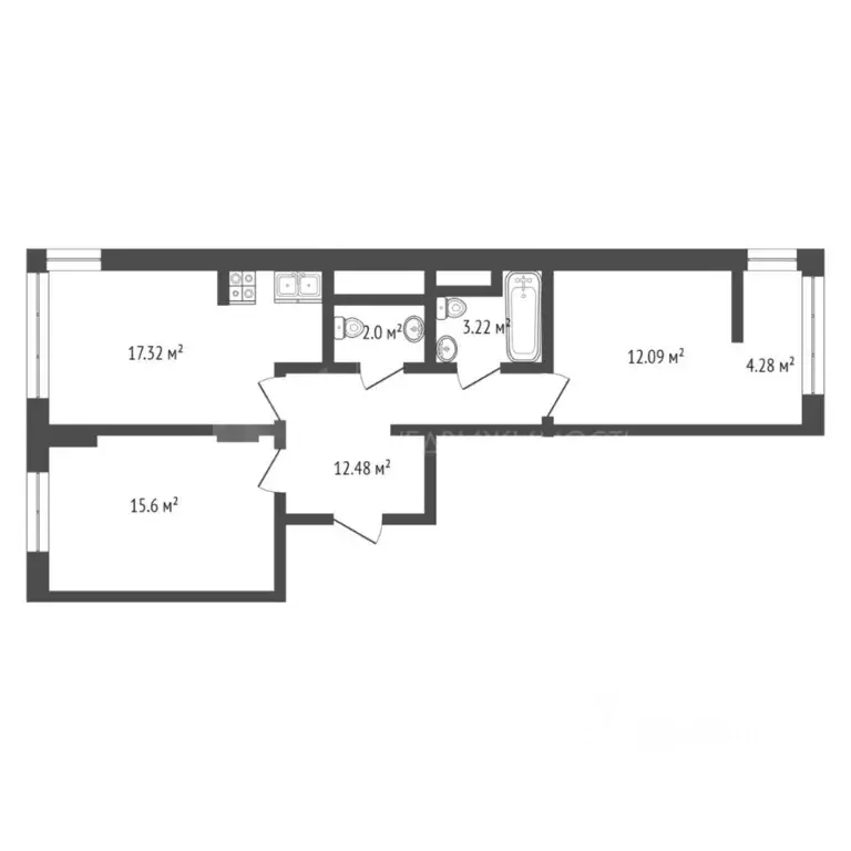 2-к кв. Тюменская область, Тюмень ул. Тимофея Кармацкого, 3 (67.0 м) - Фото 2