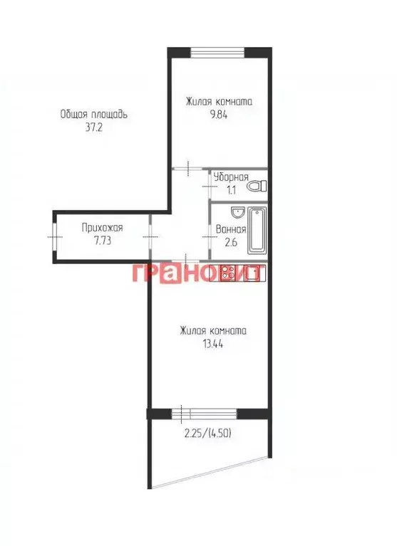 2-к кв. Новосибирская область, Новосибирск ул. Титова, 264 (37.2 м) - Фото 1