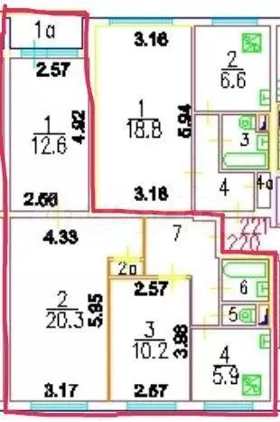 3-к. квартира, 58,3 м, 5/9 эт. - Фото 0