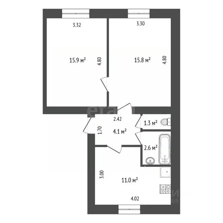 2-к кв. Татарстан, Альметьевск ул. Автомобилистов, 4 (50.7 м) - Фото 2