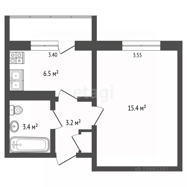 1-к кв. Коми, Усинск Молодежная ул., 18 (34.1 м) - Фото 2
