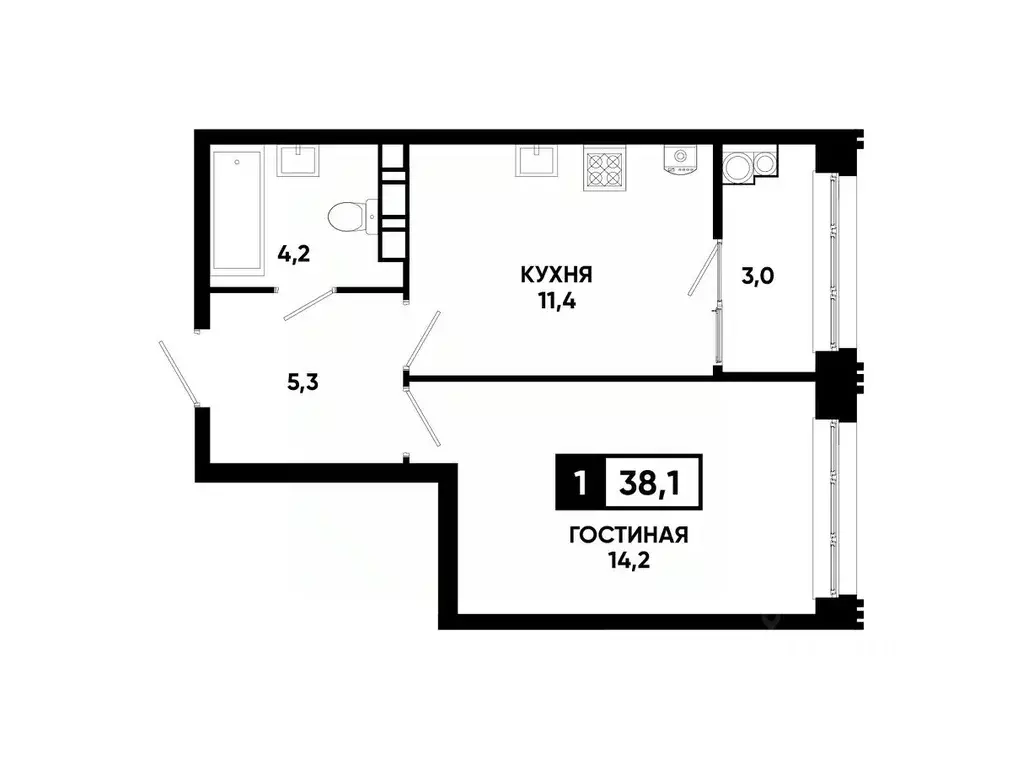 1-к кв. Ставропольский край, Ставрополь ул. Андрея Голуба, 12к8 (38.1 ... - Фото 0