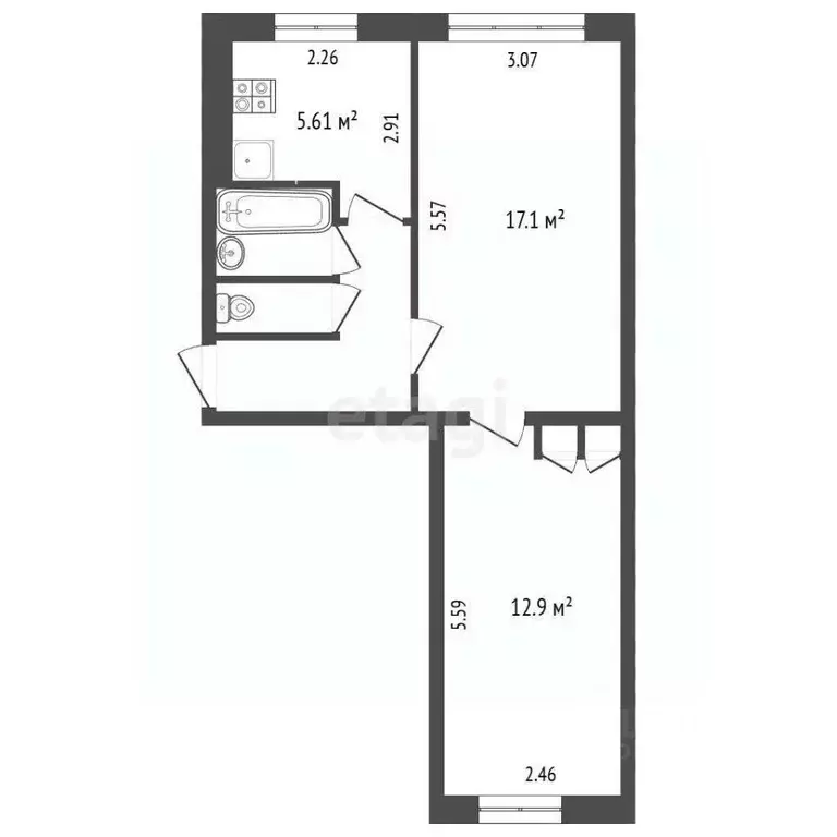 2-к кв. Челябинская область, Челябинск просп. Ленина, 28Г (43.8 м) - Фото 2