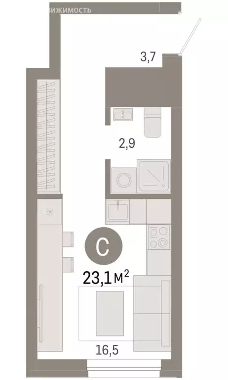 Квартира-студия: Екатеринбург, жилой район Эльмаш, Механический ... - Фото 2