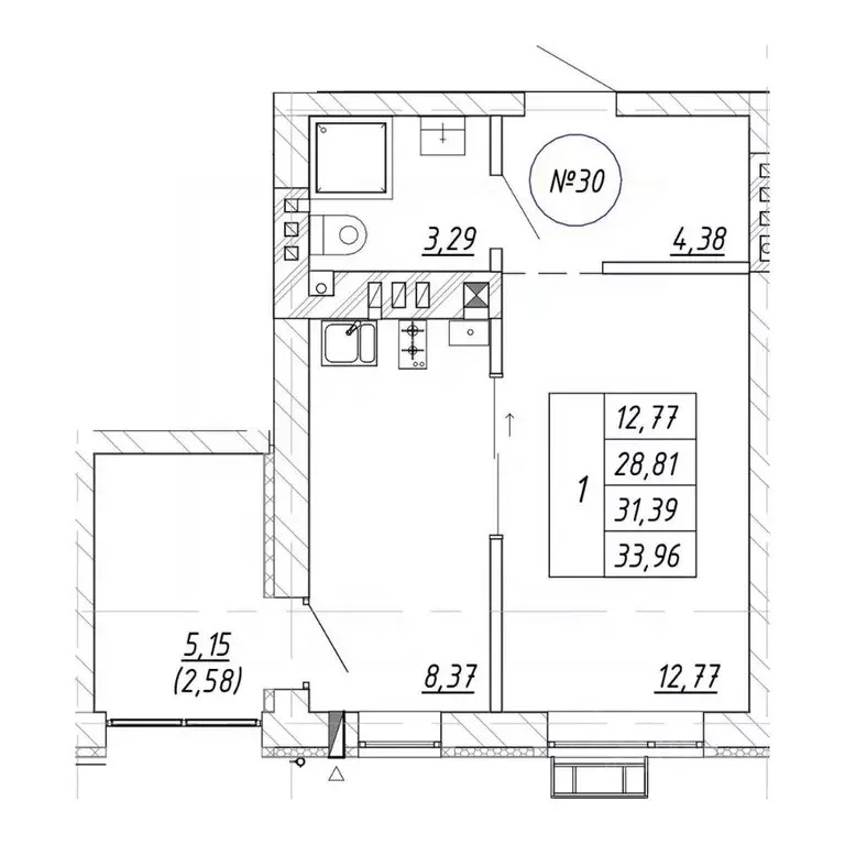 1-к кв. Калининградская область, Зеленоградск  (33.96 м) - Фото 1