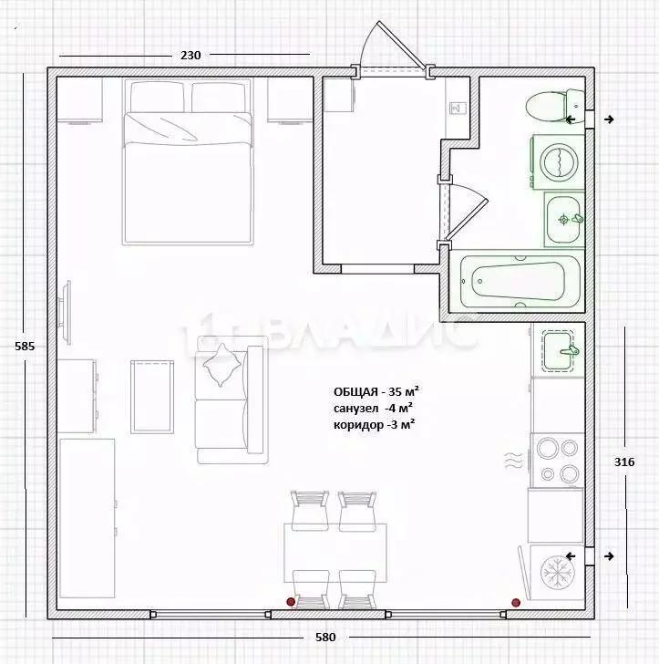 1-к кв. Новосибирская область, Новосибирск Советская ул., 49 (35.0 м) - Фото 1