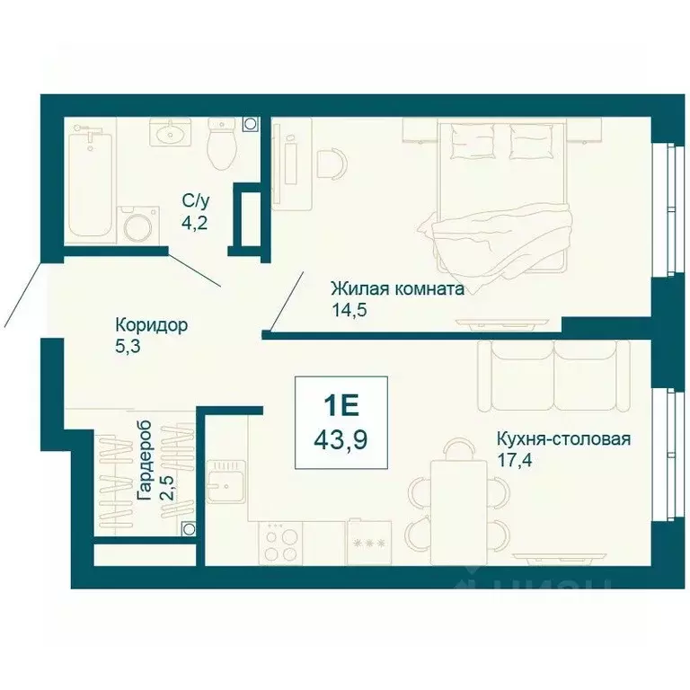 1-к кв. Свердловская область, Екатеринбург ул. 8 Марта, 197 (43.9 м) - Фото 0