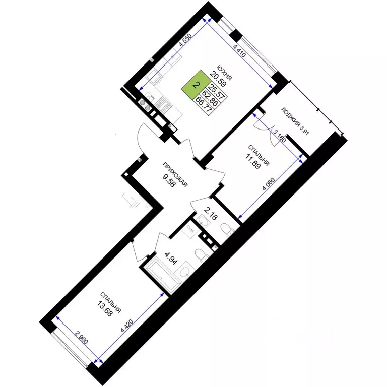 2-к кв. Калининградская область, Гурьевск Включи жилой комплекс (66.77 ... - Фото 1