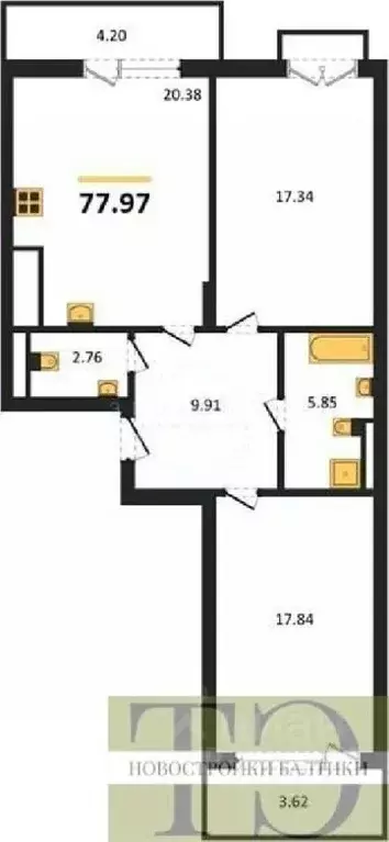 2-к кв. Калининградская область, Гурьевский муниципальный округ, пос. ... - Фото 1