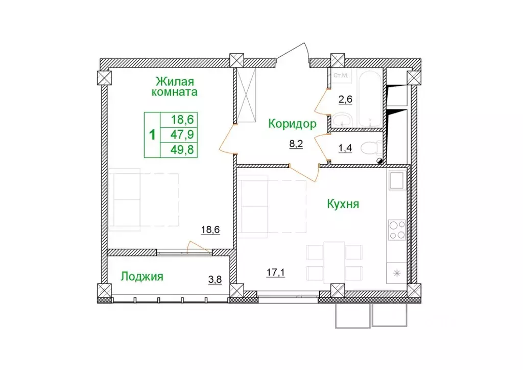 1-к кв. Белгородская область, Старый Оскол Космос мкр, Космос жилой . - Фото 0