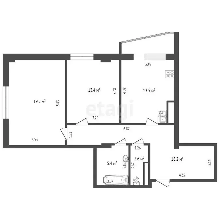 2-комнатная квартира: Тюмень, Заречный проезд, 39А (72.3 м) - Фото 0