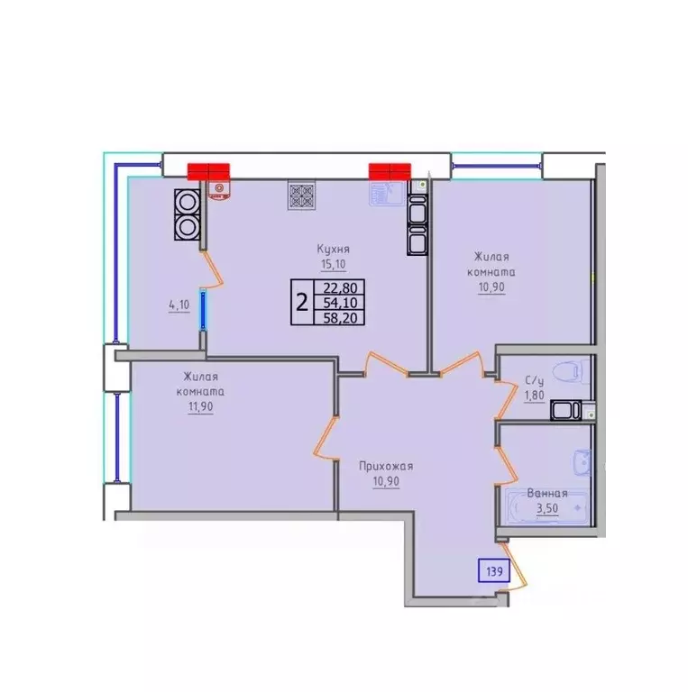 2-к кв. Ставропольский край, Ставрополь ул. 45-я Параллель, 52А (58.2 ... - Фото 1