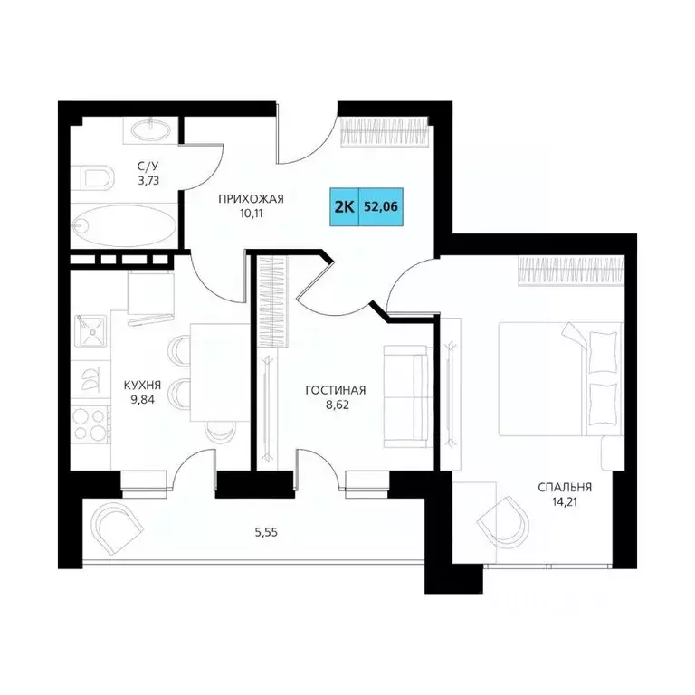 2-к кв. Дагестан, Дербент  (52.06 м) - Фото 1