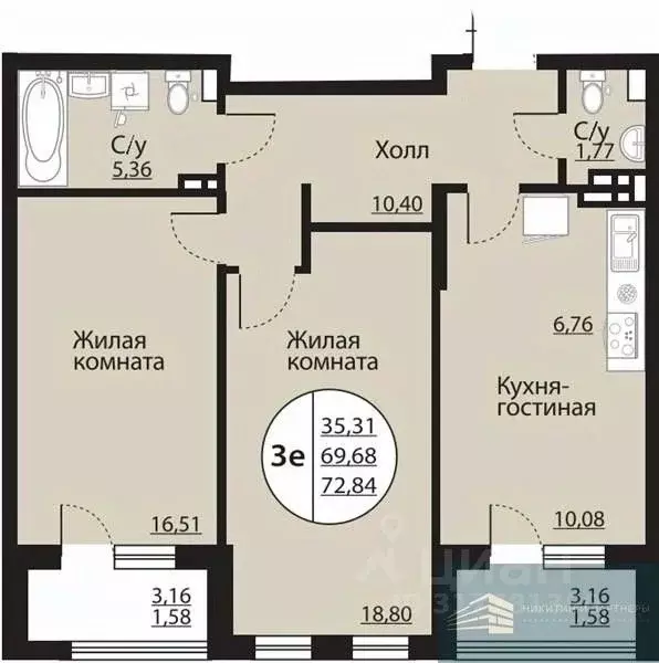 2-к кв. Воронежская область, Воронеж Московский просп., 138 (72.8 м) - Фото 0