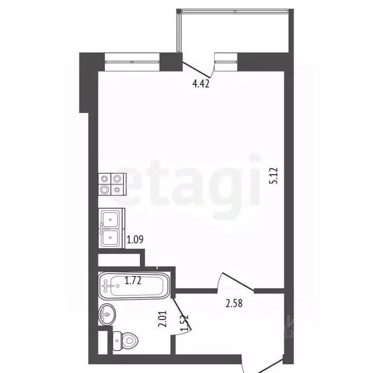 Студия Москва ш. Остафьевское, 12к1 (28.3 м) - Фото 2