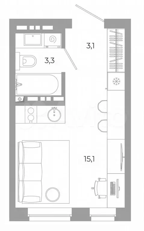 Квартира-студия, 21,5 м, 8/12 эт. - Фото 0
