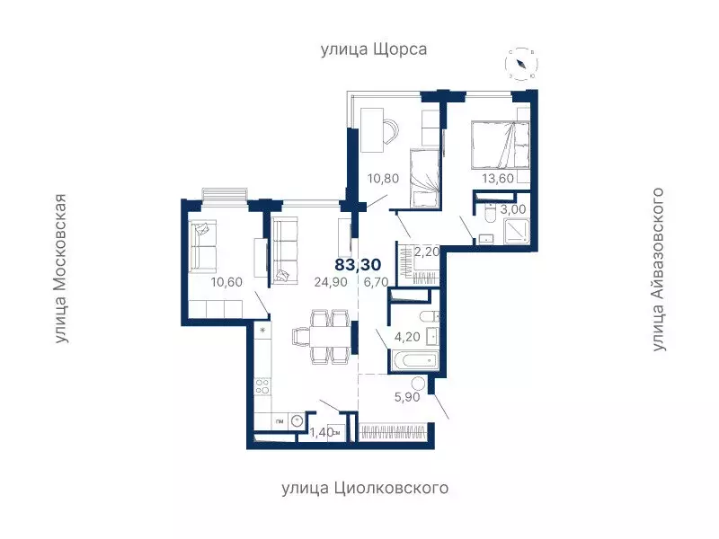 3-комнатная квартира: Екатеринбург, Московская улица, 249/2 (83.3 м) - Фото 0