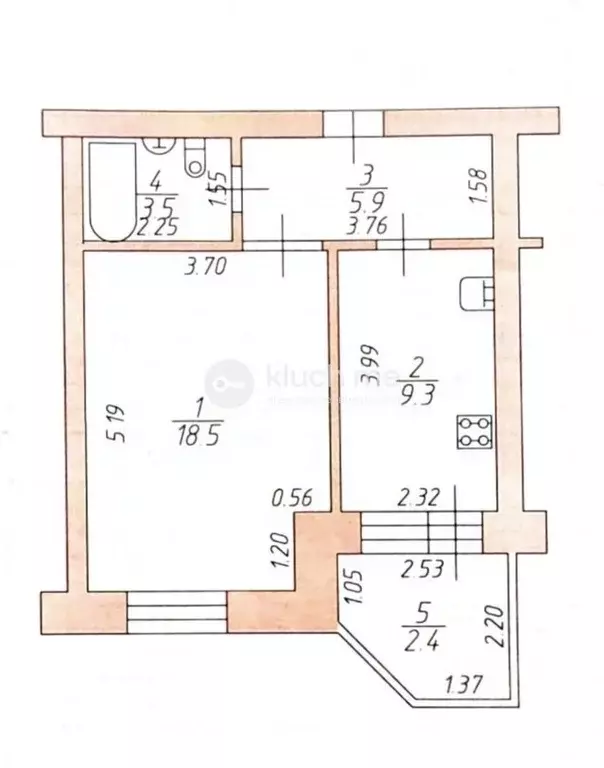 1-к кв. Татарстан, Казань Меридианная ул., 3 (37.2 м) - Фото 2