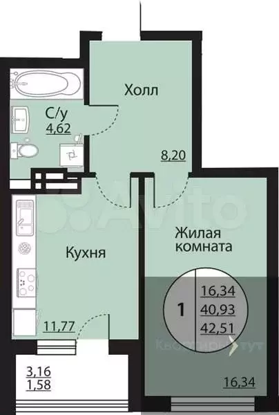 1-к. квартира, 42,5 м, 18/24 эт. - Фото 0