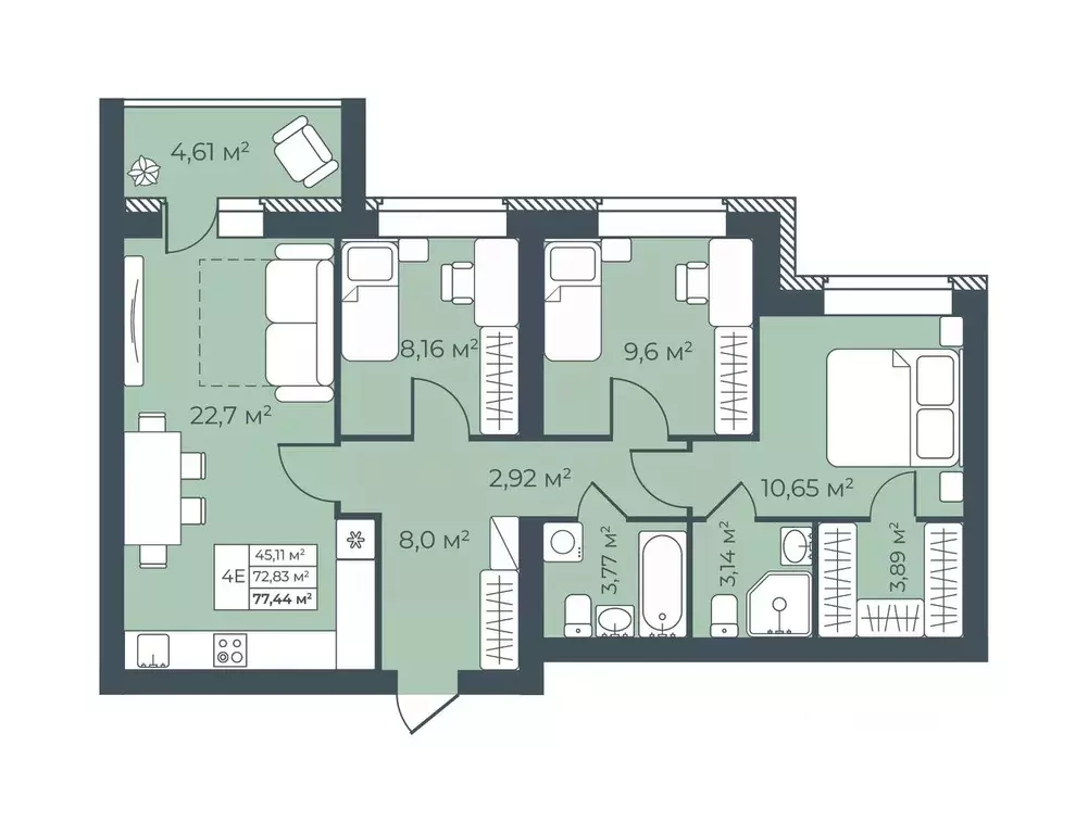 4-к кв. Тульская область, Узловая  (77.44 м) - Фото 1