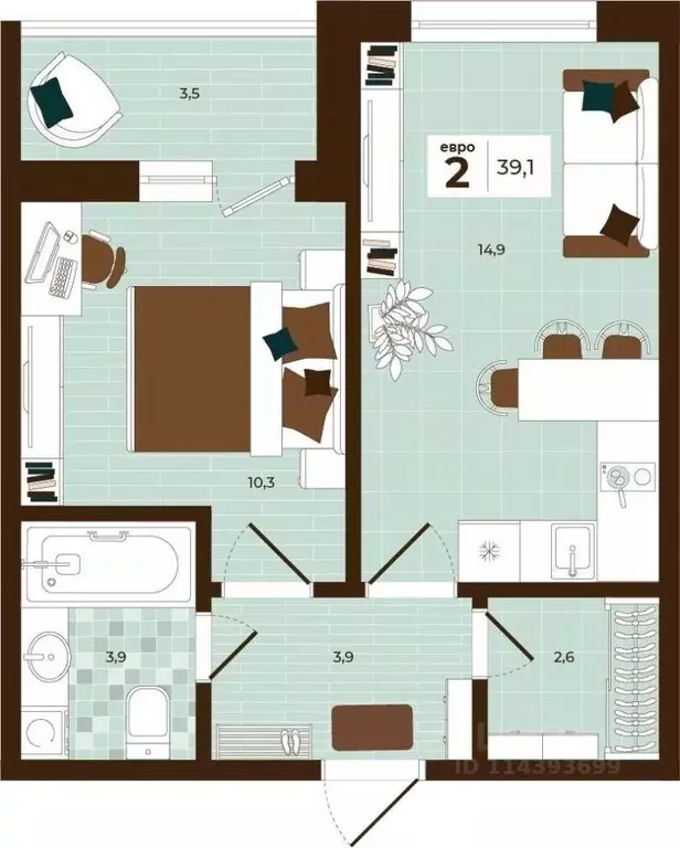 2-к кв. Тульская область, Тула ул. Академика Насоновой, 3 (39.1 м) - Фото 1