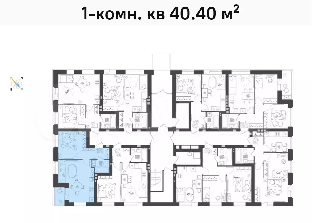 1-к. квартира, 40,4 м, 1/4 эт. - Фото 1