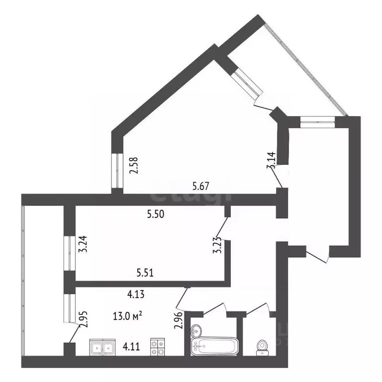 2-к кв. Белгородская область, Белгород бул. Юности, 33 (78.6 м) - Фото 2