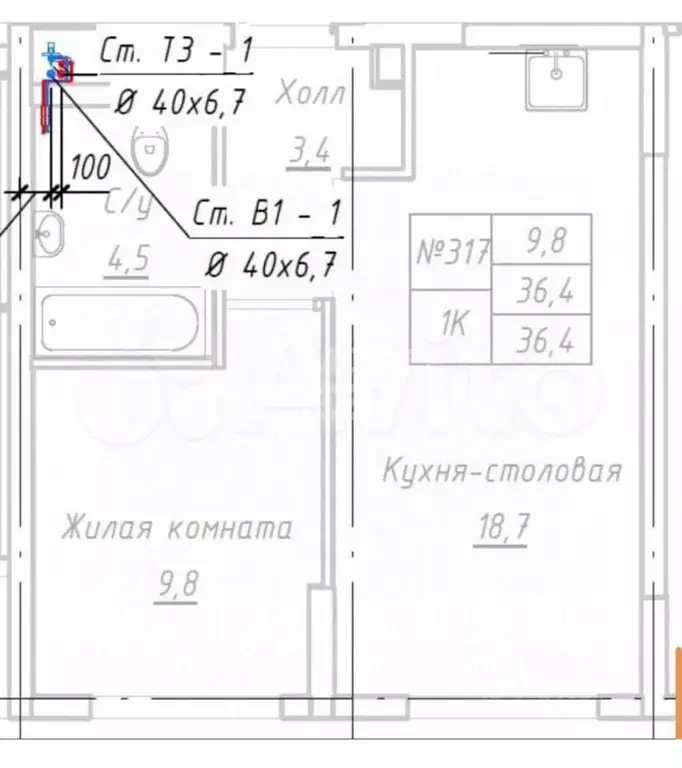 1-к кв. Краснодарский край, Новороссийск ул. Мурата Ахеджака, 5к1 ... - Фото 2